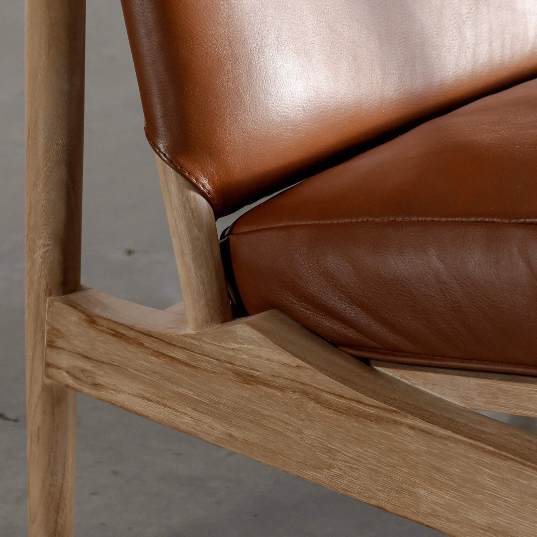CASONI VINCENZA PADDED ARMCHAIR  |  SMOKE HAZE WASH TEAK + COCOA TAN LEATHER