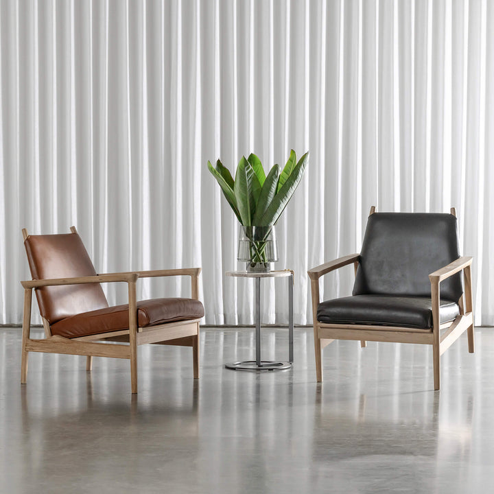 CASONI VINCENZA PADDED ARMCHAIR  |  SMOKE HAZE WASH TEAK + COCOA TAN LEATHER