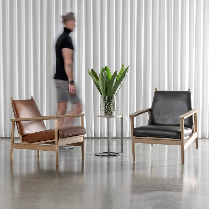 CASONI VINCENZA PADDED ARMCHAIR  |  SMOKE HAZE WASH TEAK + COCOA TAN LEATHER