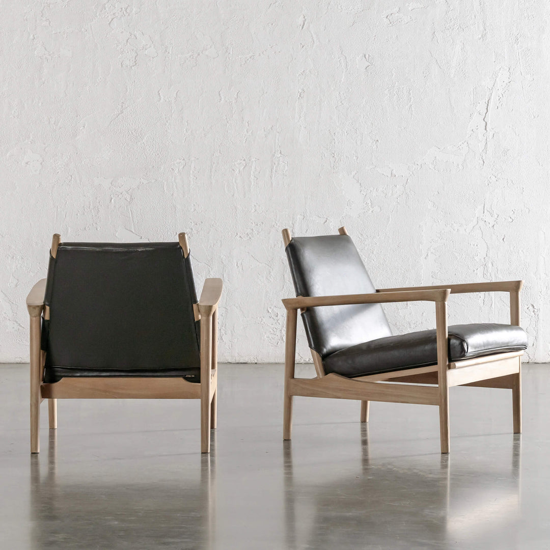 CASONI VINCENZA PADDED ARMCHAIR  |  SMOKE HAZE WASH TEAK + OLIVE LEAF LEATHER