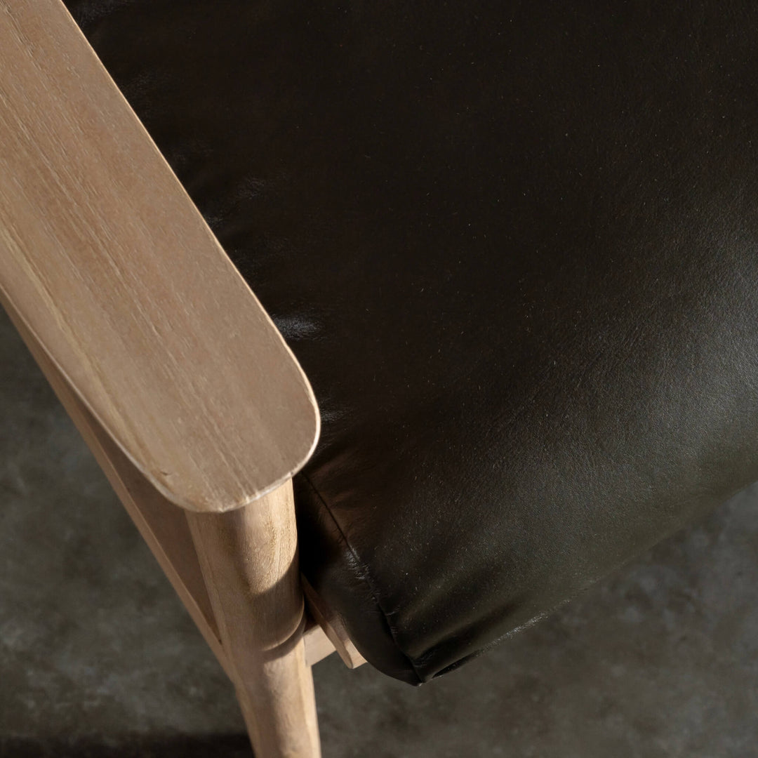 CASONI VINCENZA PADDED ARMCHAIR  |  SMOKE HAZE WASH TEAK + OLIVE LEAF LEATHER