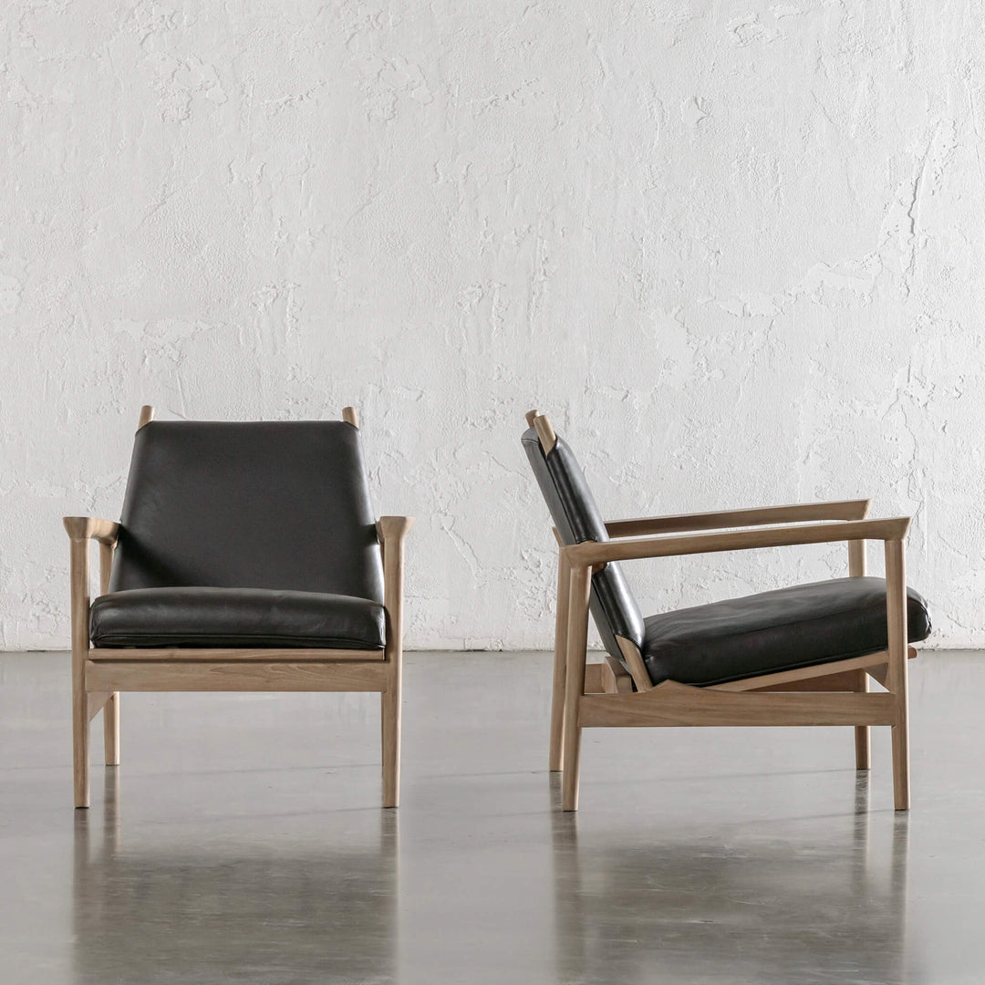 CASONI VINCENZA PADDED ARMCHAIR  |  SMOKE HAZE WASH TEAK + OLIVE LEAF LEATHER