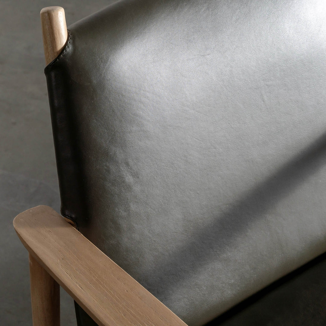 CASONI VINCENZA PADDED ARMCHAIR  |  SMOKE HAZE WASH TEAK + OLIVE LEAF LEATHER