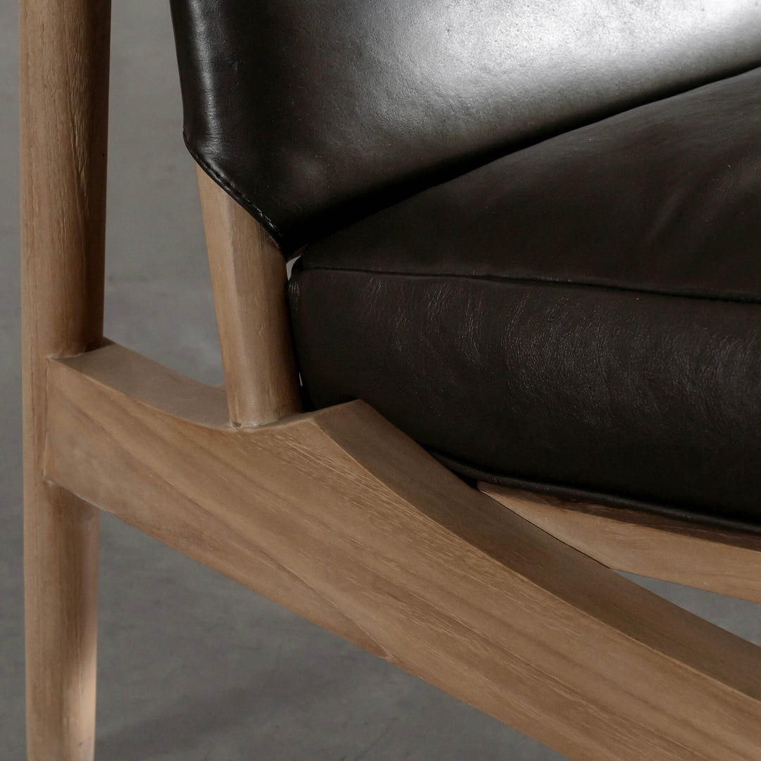CASONI VINCENZA PADDED ARMCHAIR  |  SMOKE HAZE WASH TEAK + OLIVE LEAF LEATHER