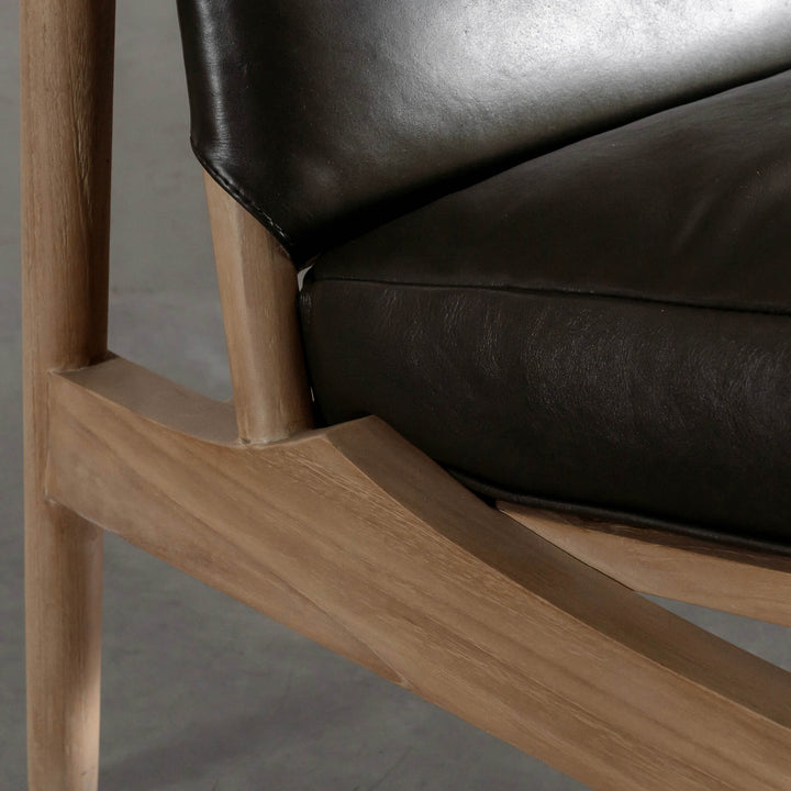 CASONI VINCENZA PADDED ARMCHAIR  |  SMOKE HAZE WASH TEAK + OLIVE LEAF LEATHER