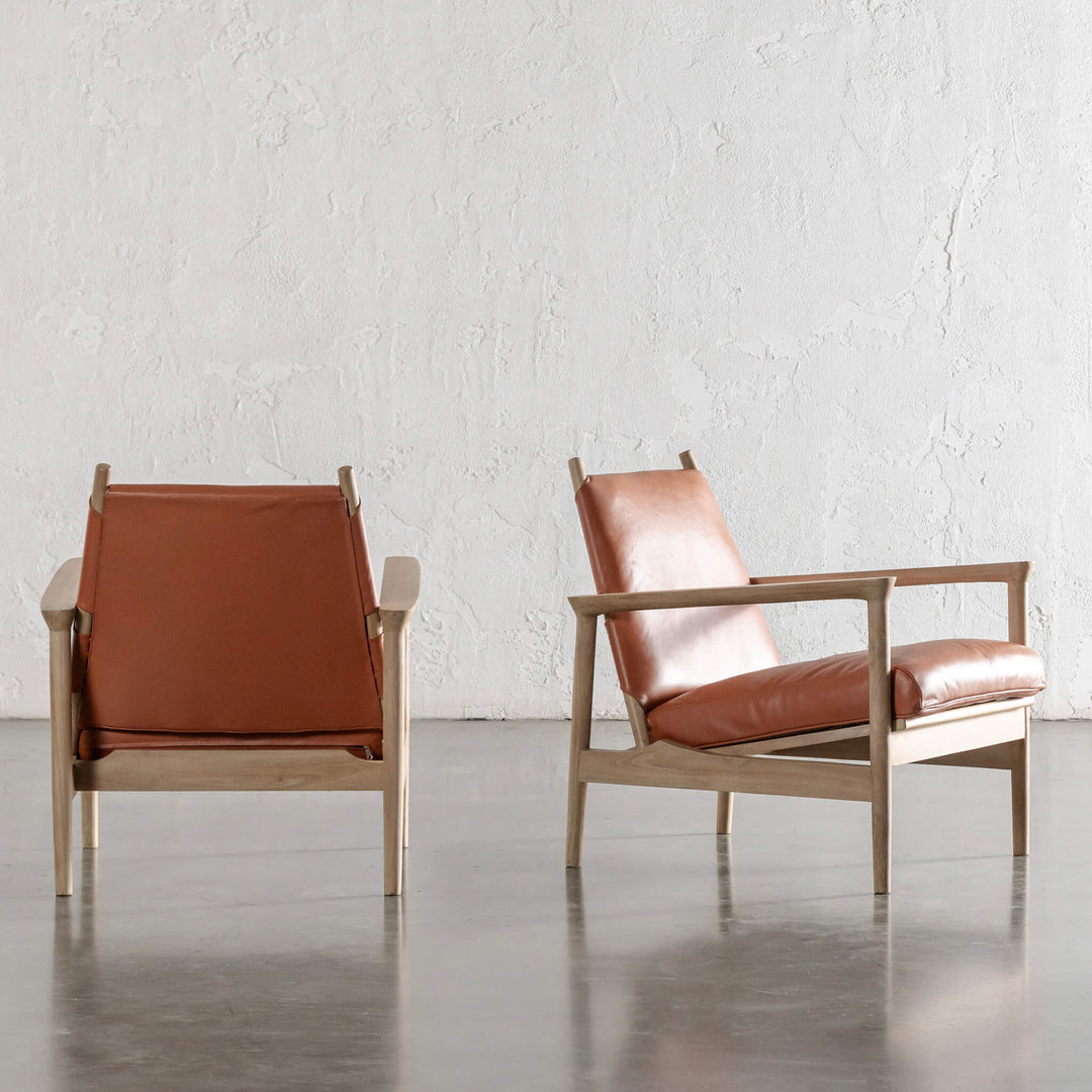 CASONI VINCENZA PADDED ARMCHAIR  |  SMOKE HAZE WASH TEAK + TERRACOTTA DUST LEATHER