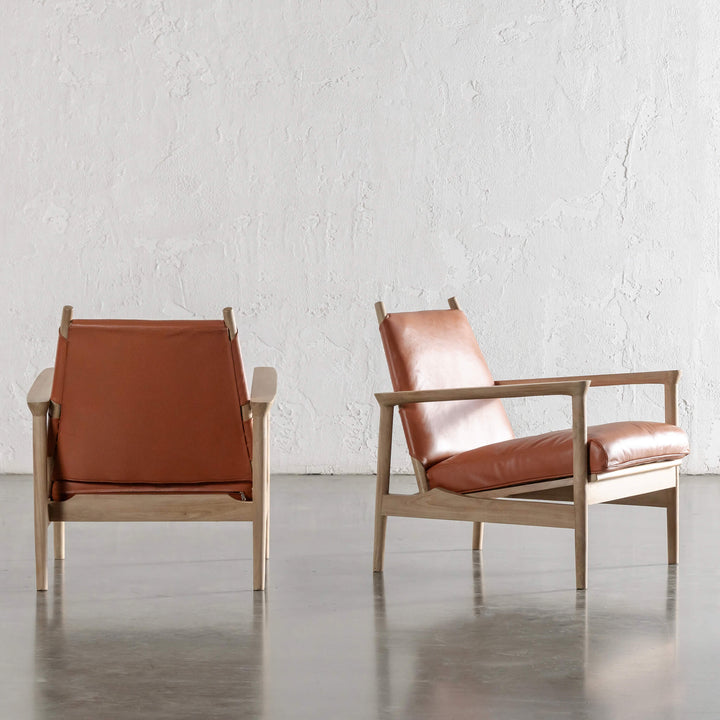 CASONI VINCENZA PADDED ARMCHAIR  |  SMOKE HAZE WASH TEAK + TERRACOTTA DUST LEATHER