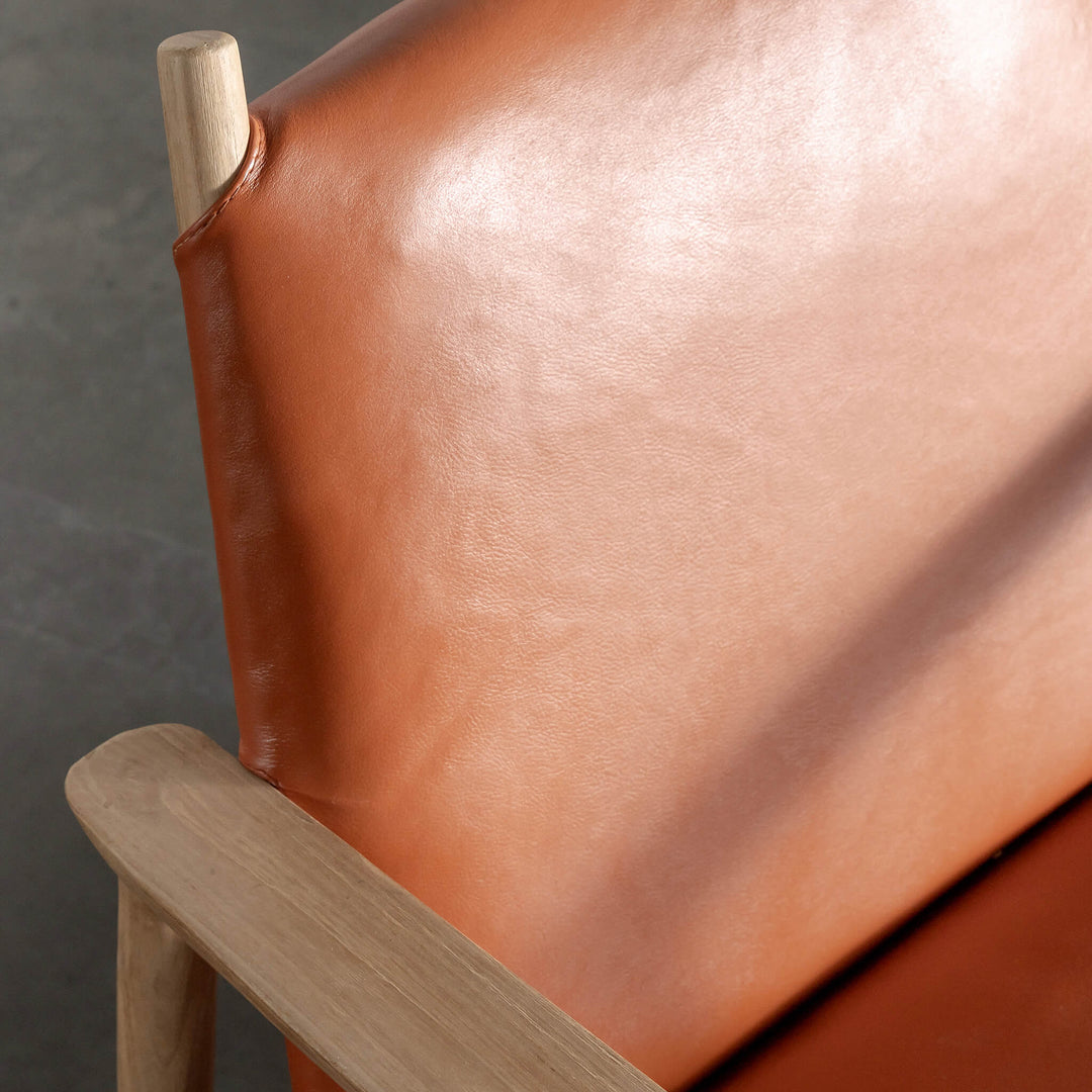 CASONI VINCENZA PADDED ARMCHAIR  |  SMOKE HAZE WASH TEAK + TERRACOTTA DUST LEATHER