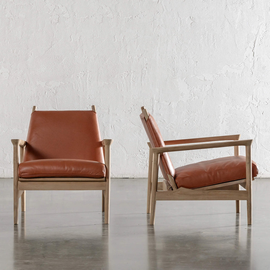 CASONI VINCENZA PADDED ARMCHAIR  |  SMOKE HAZE WASH TEAK + TERRACOTTA DUST LEATHER