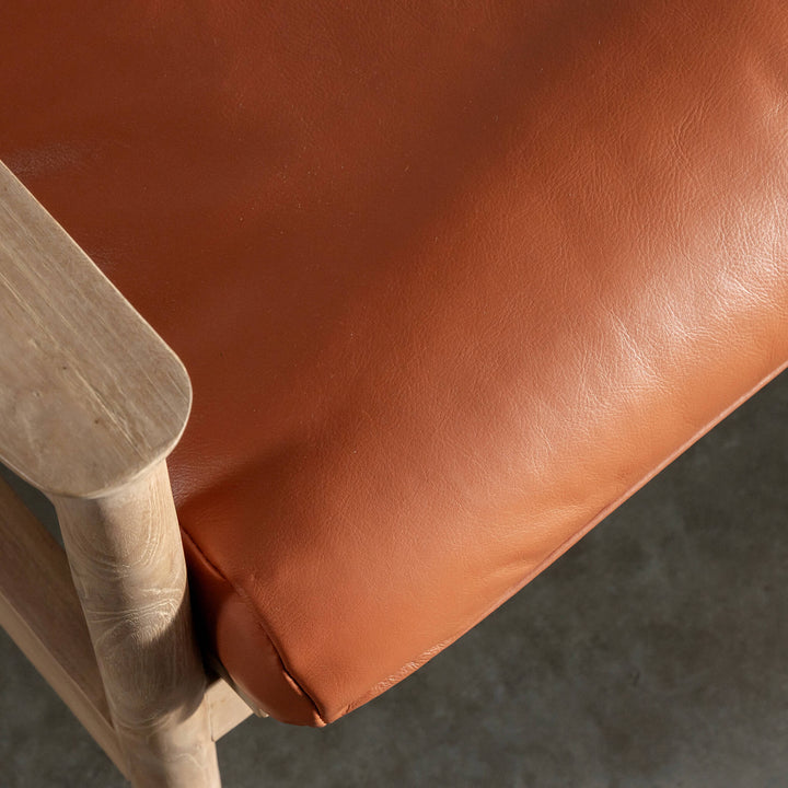 CASONI VINCENZA PADDED ARMCHAIR  |  SMOKE HAZE WASH TEAK + TERRACOTTA DUST LEATHER