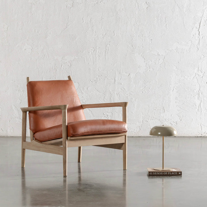 CASONI VINCENZA PADDED ARMCHAIR  |  SMOKE HAZE WASH TEAK + TERRACOTTA DUST LEATHER