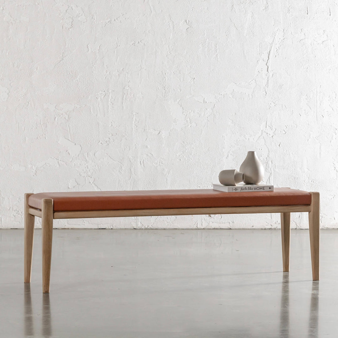 CASONI BENCH SEAT  |  SMOKE HAZE WASH TEAK + TERRACOTTA DUST LEATHER