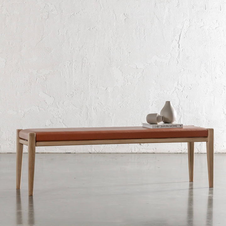 CASONI BENCH SEAT  |  SMOKE HAZE WASH TEAK + TERRACOTTA DUST LEATHER