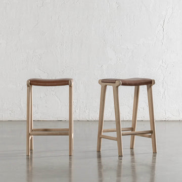 CASONI RECTANGLE COUNTER STOOL  |  SMOKE HAZE WASH TEAK + COCOA TAN LEATHER