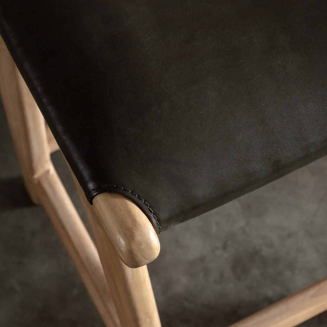 CASONI RECTANGLE COUNTER STOOL  |  SMOKE HAZE WASH TEAK + OLIVE LEAF LEATHER