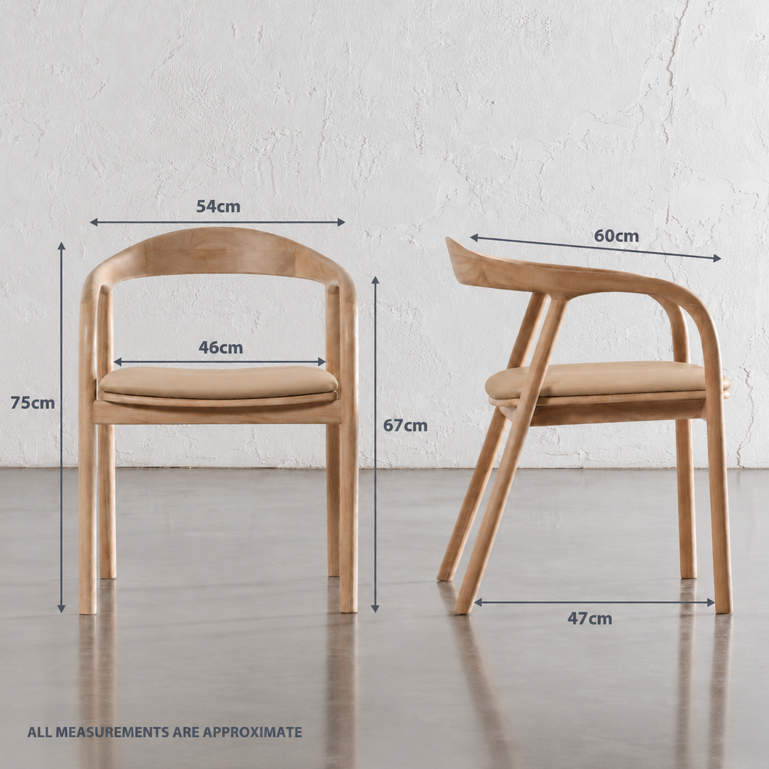 CASONI ROUNDED PADDED DINING CHAIR | BUNDLE + SAVE | SMOKE HAZE WASH TEAK + LIGHT TAUPE LEATHER