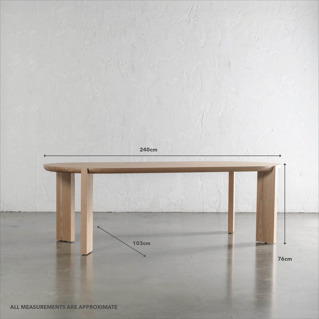 CASSAN ROUNDED DINING TABLE | BIRCH ASH WOOD GRAIN | 240CM | MEASUREMENTS