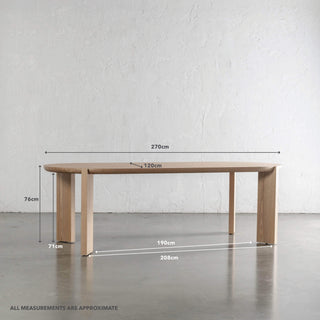 CASSAN ROUNDED DINING TABLE  |  BIRCH ASH WOOD GRAIN  |  270CM | MEASUREMENTS