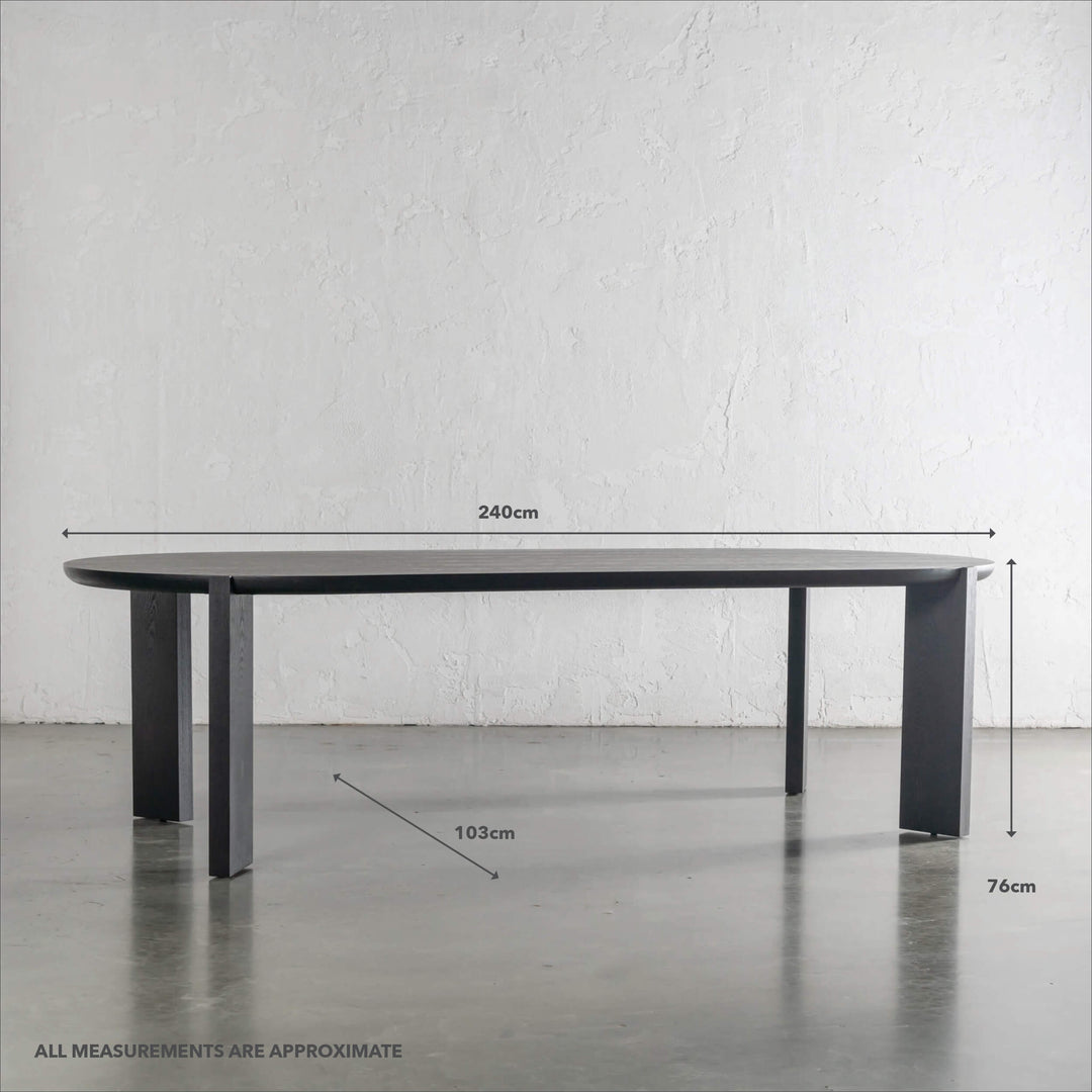 CASSAN ROUNDED DINING TABLE | BLACK NOIR WOOD GRAIN | 240CM | MEASUREMENTS