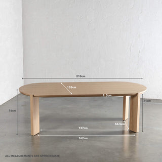 CASSAN ROUNDED DINING TABLE  |  BIRCH ASH WOOD GRAIN  |  210CM | MEASUREMENTS