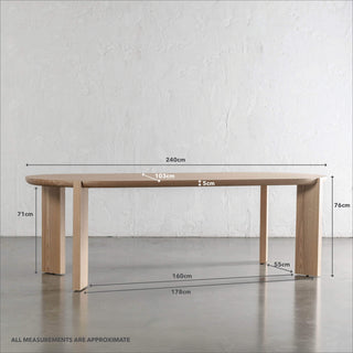 CASSAN ROUNDED DINING TABLE  |  BIRCH ASH WOOD GRAIN  |  240CM | MEASUREMENTS