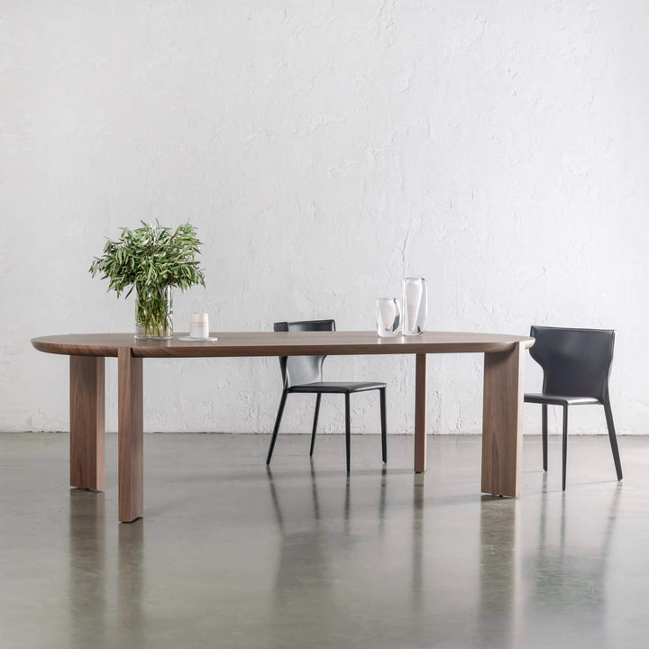 CASSAN ROUNDED DINING TABLE | DEEP WALNUT WOOD GRAIN | 240CM