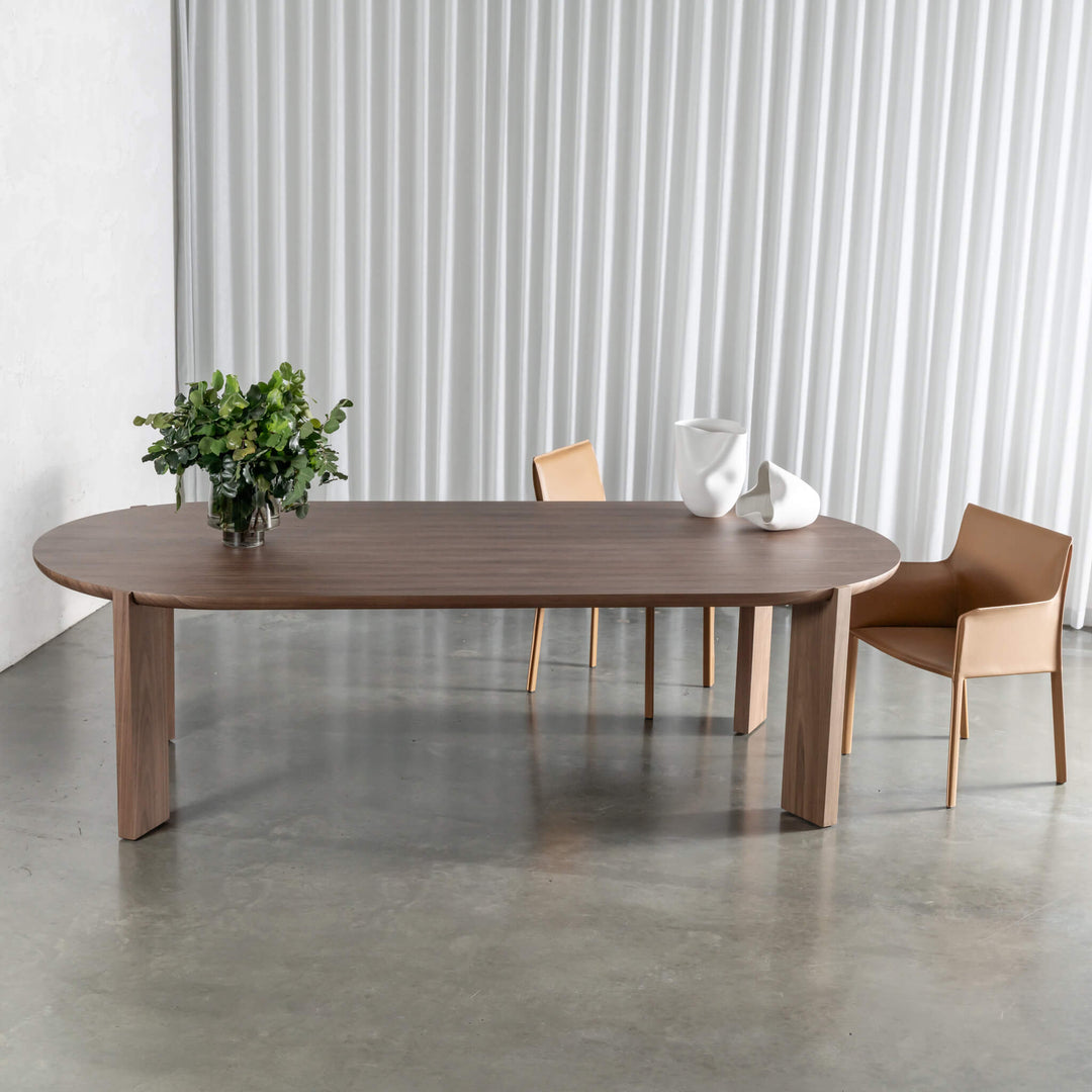 CASSAN ROUNDED DINING TABLE  |  DEEP WALNUT WOOD GRAIN  |  240cm