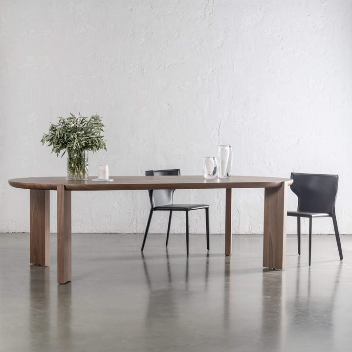 CASSAN ROUNDED DINING TABLE  |  DEEP WALNUT WOOD GRAIN  |  240cm