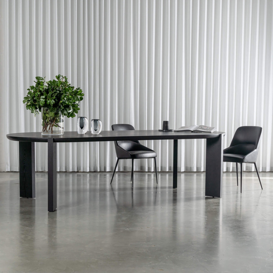 CARTER VEGAN LEATHER DINING CHAIR  |  NOIR BLACK + CASSAN DINING TABLE