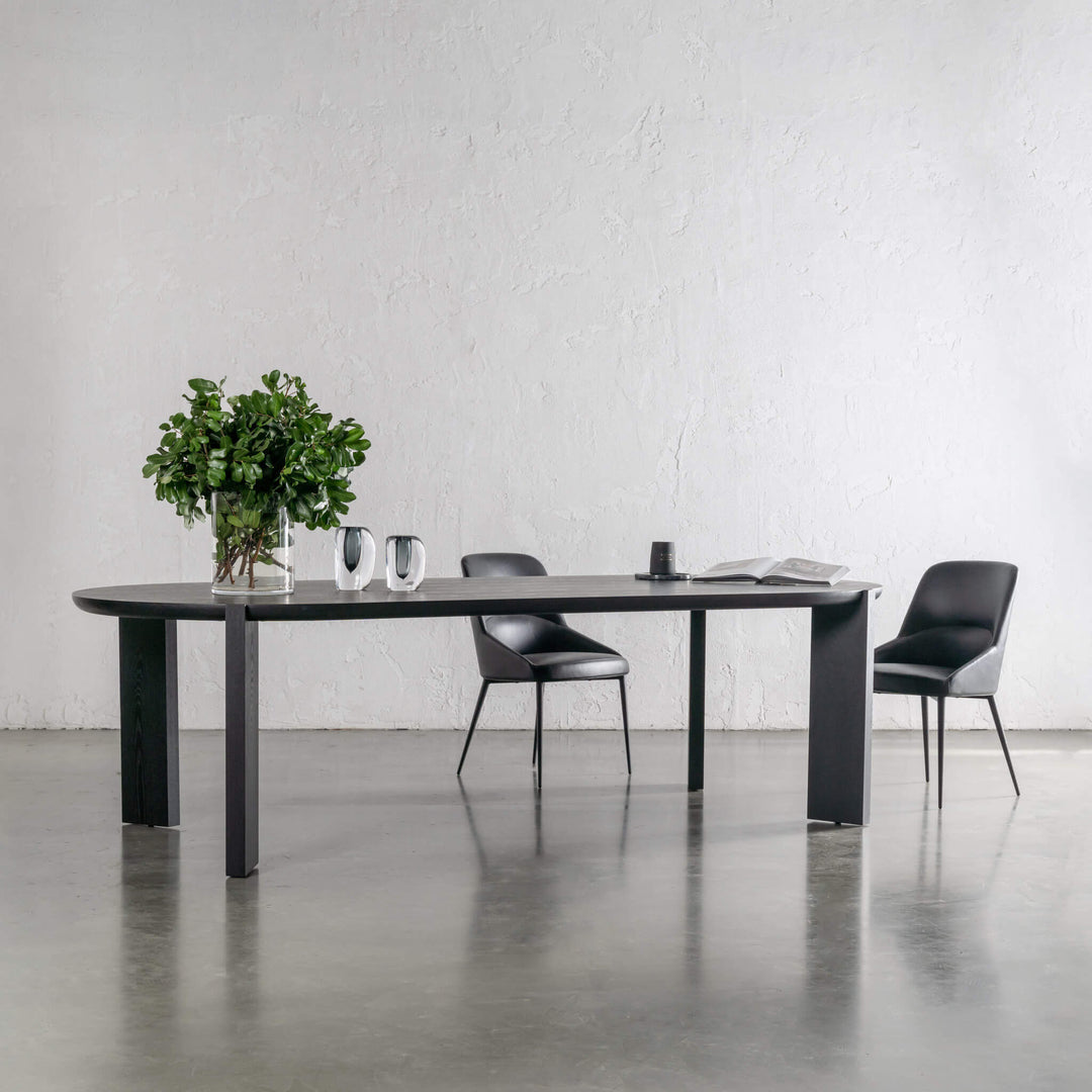 CASSAN ROUNDED DINING TABLE  |  BLACK NOIR WOOD GRAIN  |  270cm