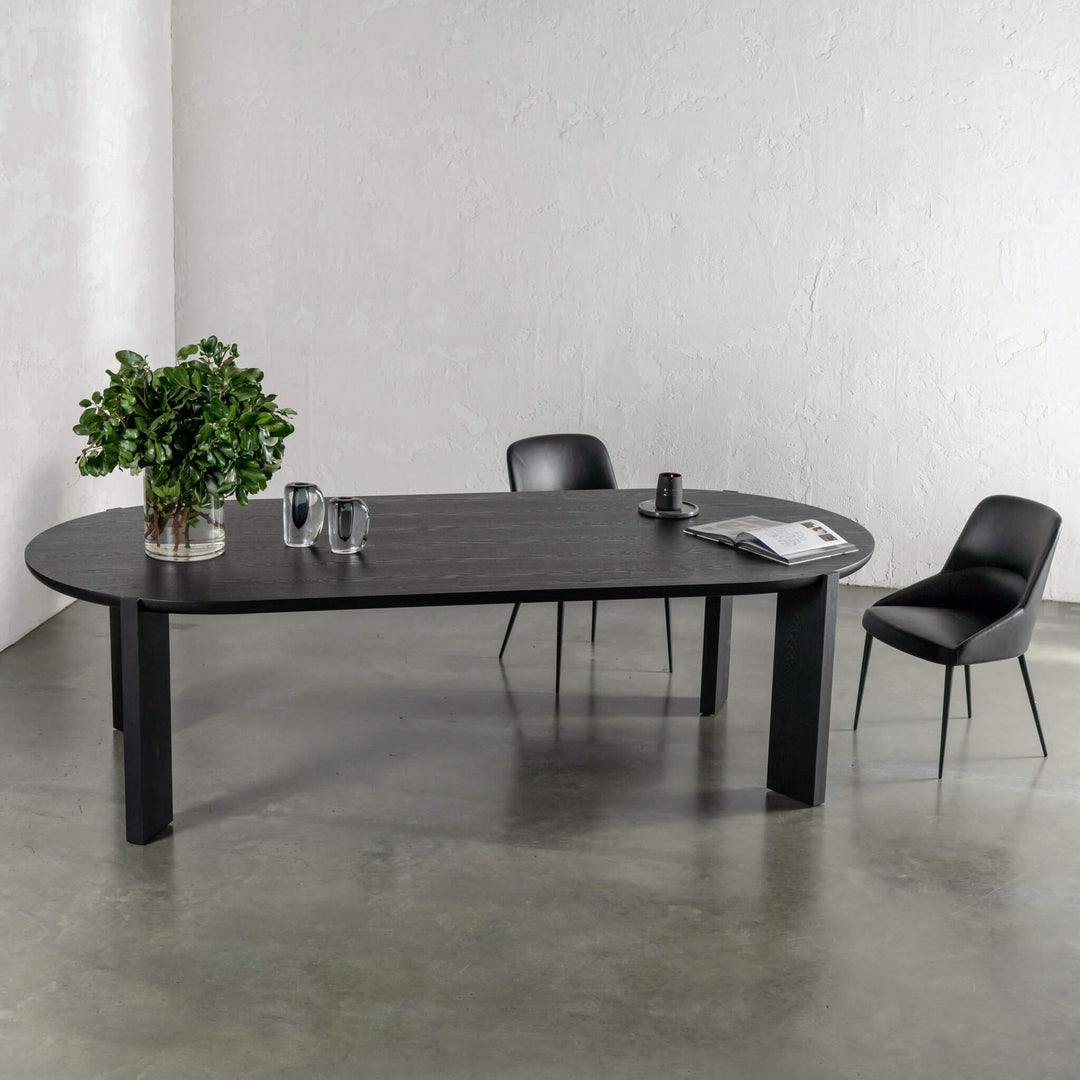 CASSAN ROUNDED DINING TABLE  |  BLACK NOIR WOOD GRAIN  |  270cm