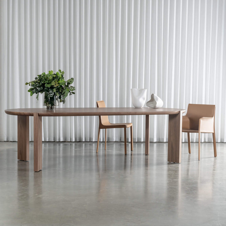 CASSAN ROUNDED DINING TABLE  |  DEEP WALNUT WOOD GRAIN  |  270cm