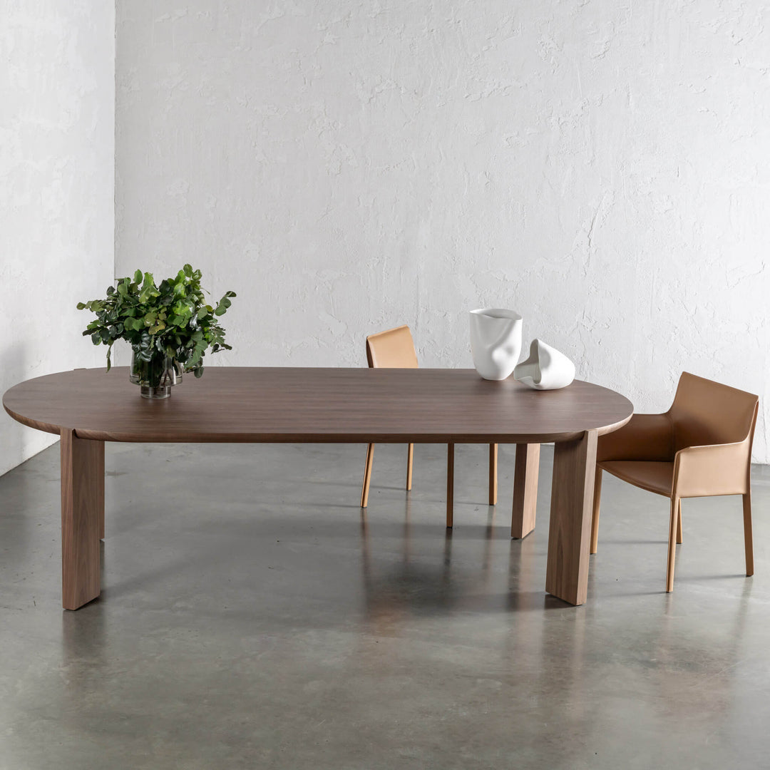 CASSAN ROUNDED DINING TABLE  |  DEEP WALNUT WOOD GRAIN  |  270cm