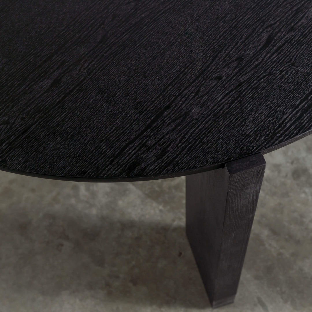 CASSAN ROUNDED DINING TABLE  |  BLACK NOIR WOOD GRAIN CLOSE UP