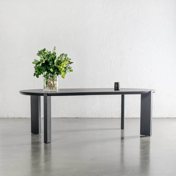 CASSAN ROUNDED DINING TABLE  |  BLACK NOIR WOOD GRAIN  |  210CM