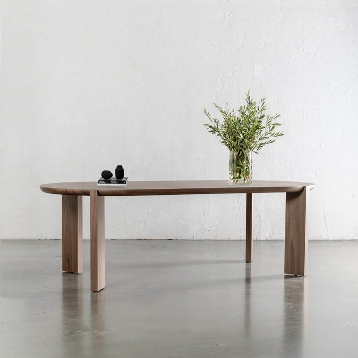 CASSAN ROUNDED DINING TABLE  |  DEEP WALNUT WOOD GRAIN  |  210CM