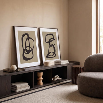 CASTILLA FRAMED CANVAS PRINT  |  90X120CM  |  SET OF 2 | SAND + BLACK  |  BLACK FRAME