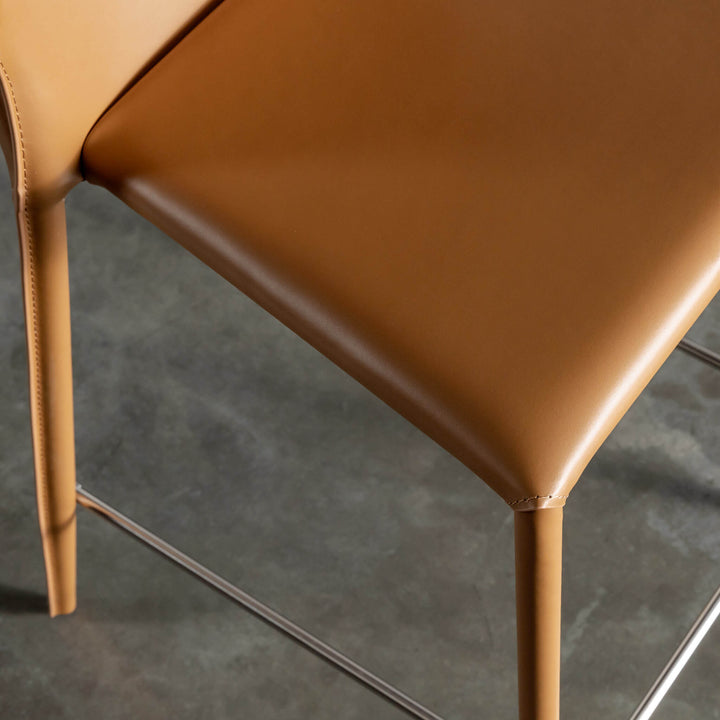 CAYDEN MID CENTURY VEGAN LEATHER BAR CHAIR | SADDLE TAN