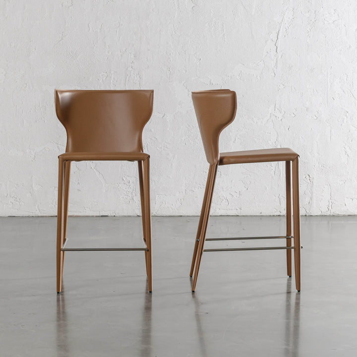 CAYDEN MID CENTURY VEGAN LEATHER BAR CHAIR | SADDLE TAN