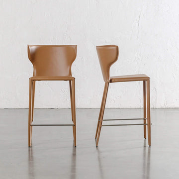 CAYDEN MID CENTURY VEGAN LEATHER BAR CHAIR | SADDLE TAN