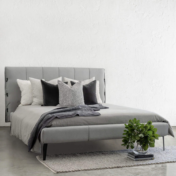 CENOVA BED FRAME  |  CASPER GREY + NOIR BLACK VEGAN LEATHER