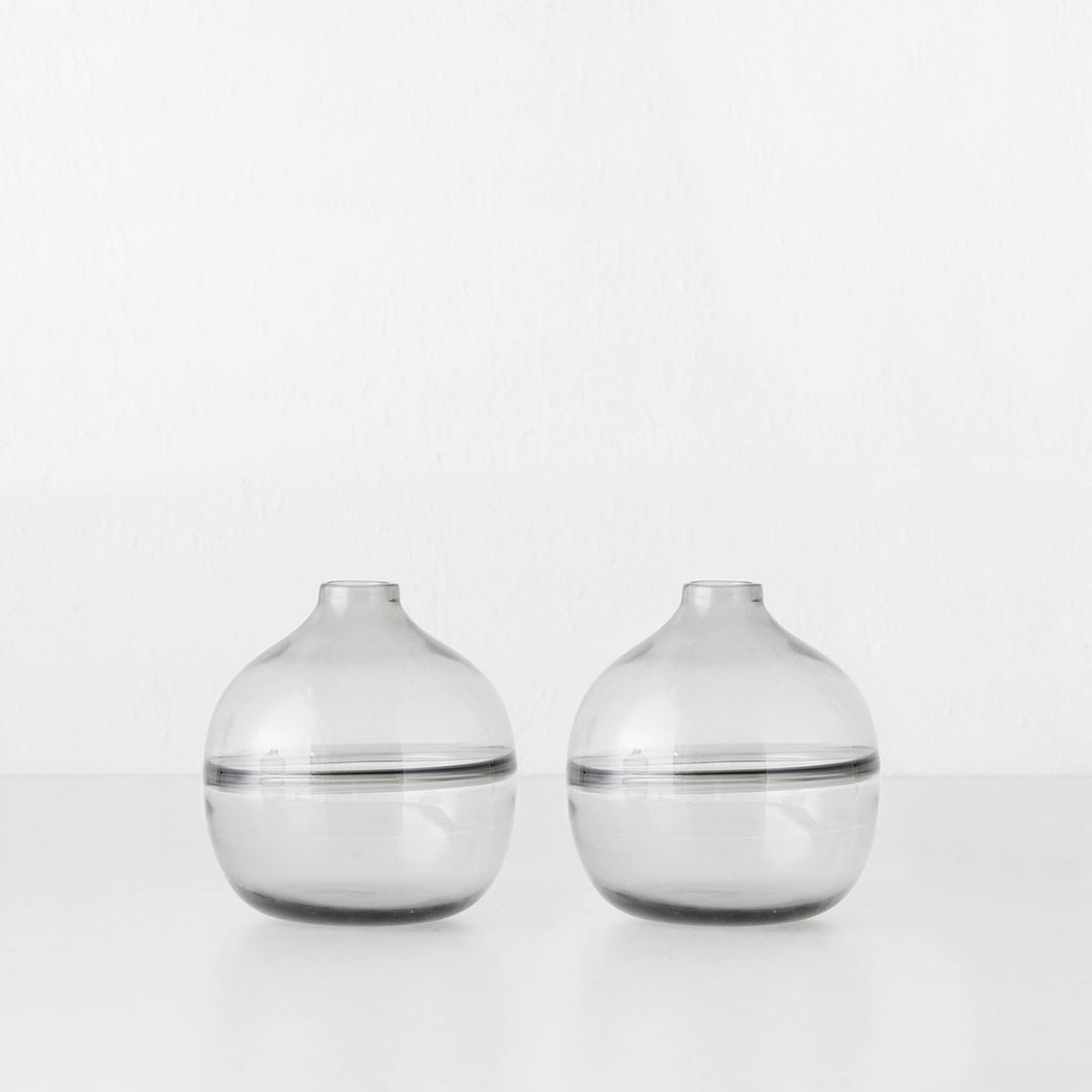 CENTRE RIDGE BOTTLE GLASS VASE BUNDLE X2 | SMALL | GREY