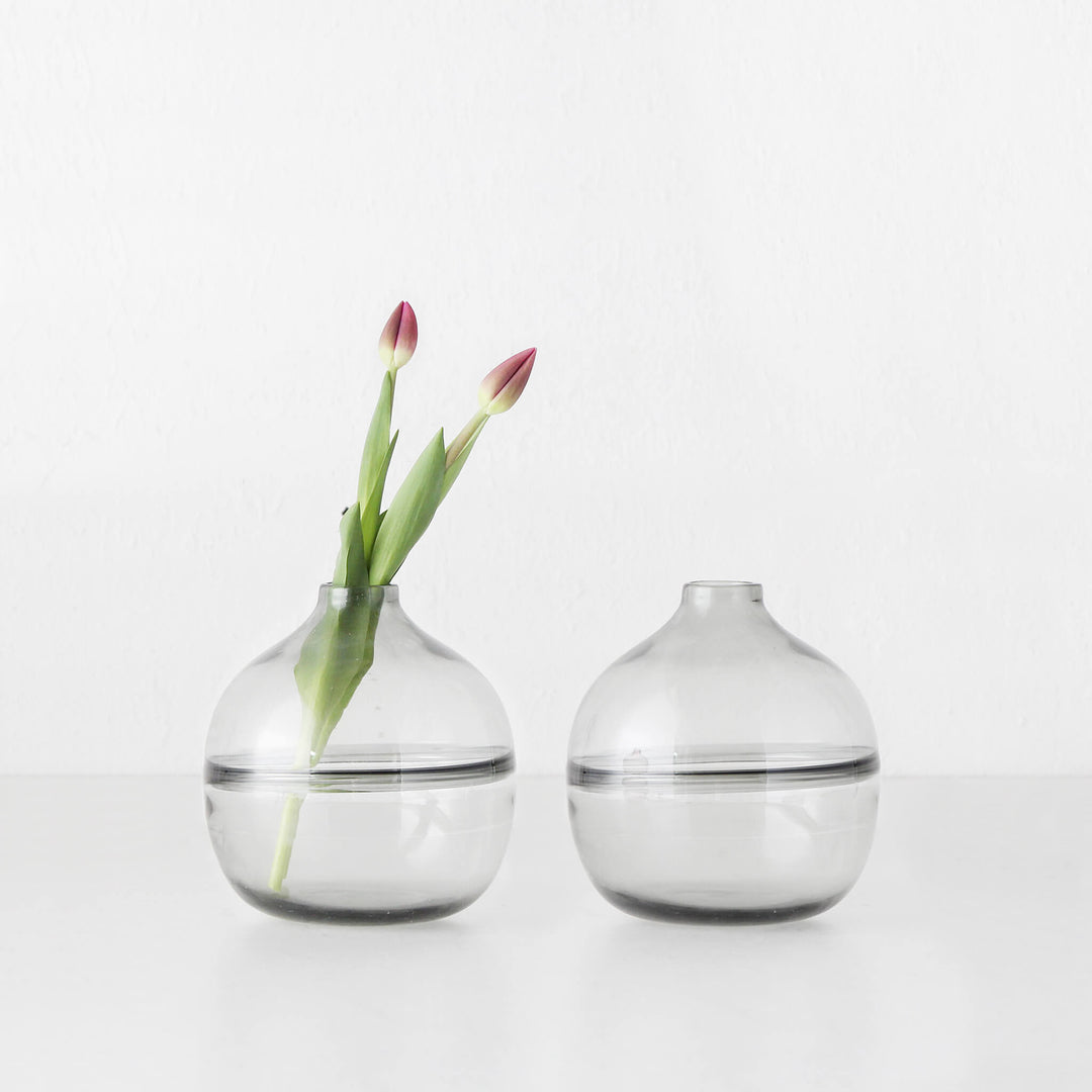 CENTRE RIDGE BOTTLE GLASS VASE BUNDLE X2 | SMALL | GREY