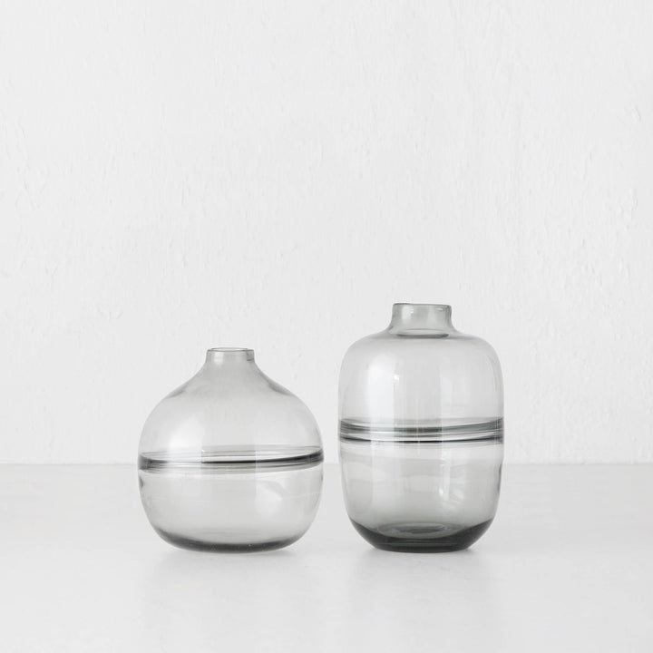 CENTRE RIDGE BOTTLE GLASS VASE BUNDLE X2 | SMALL + MEDIUM | GREY