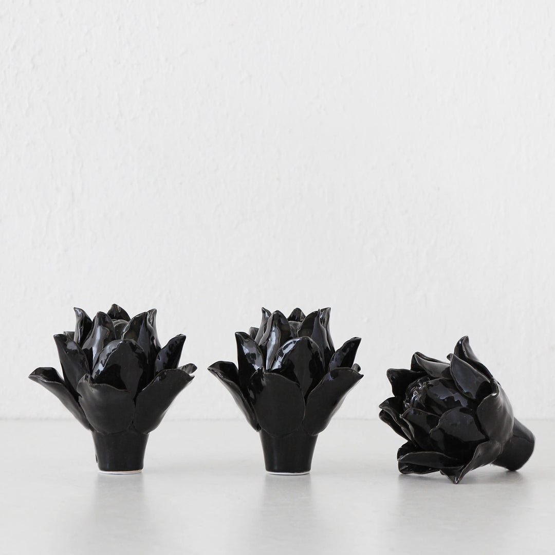 CERAMIC ARTICHOKE  |   SET OF 3  |  BLACK CERAMIC