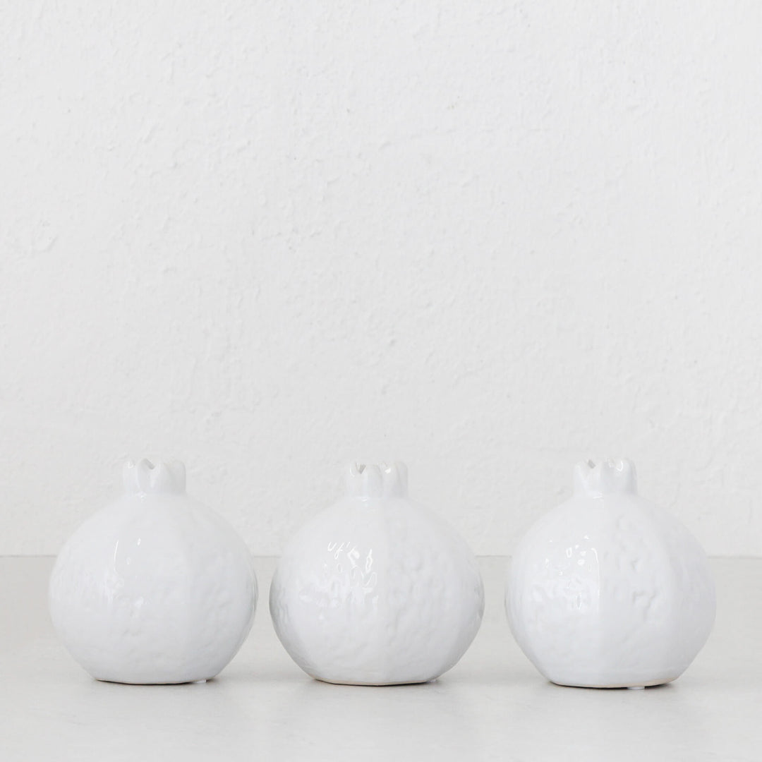 CERAMIC POMEGRANATE 13CM  |  BUNDLE X3  |  WHITE