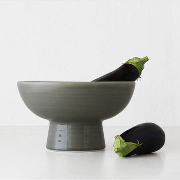 CERAMIC PEDESTAL BOWL  |  SAGE GREEN