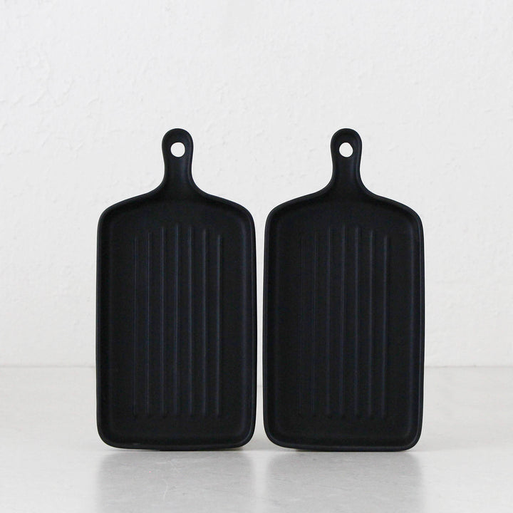 CERAMIC SERVING PLATE BUNDLE x2  |  RIBBED DETAIL  |  28.5CM  |  BLACK