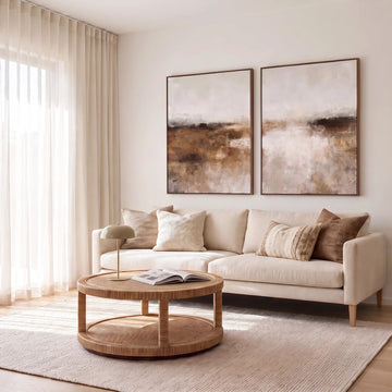 CERVO FRAMED TEXTURED PRINT ON HESSIAN  |  SET OF 2  |  90 X 120CM  |  NATURAL EARTH + TAUPE  |  OAK NATURAL FRAME
