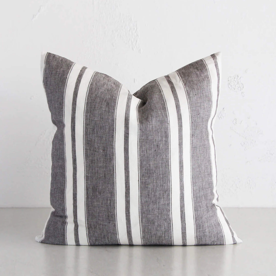 CHAMBRAY FRENCH LINEN CUSHION | 50 x 50 | WHITE + GREY STRIPE